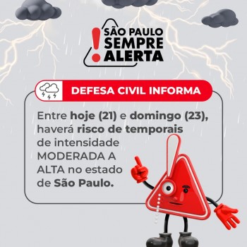 Alerta de Chuvas - Entre sexta-feira (21) e domingo (23) há alerta de temporais